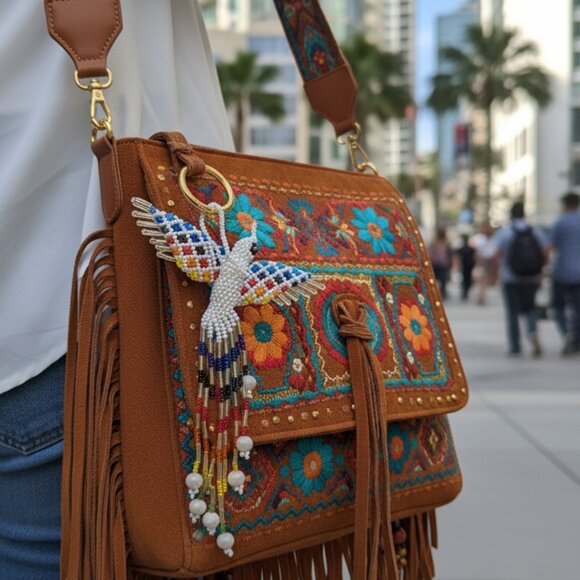 Handwoven Beaded Hummingbird Keychain – Bag Charm, Pendant, Ornament NW - Picture 5 of 6